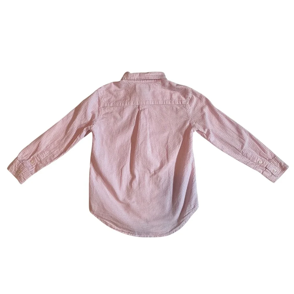 Ralph Lauren Boys Pink White Seersucker Striped Button Down Shirt Size 6 Preppy